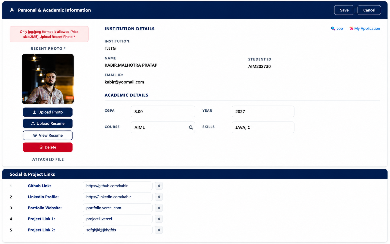 T.John Personal and Academic Information